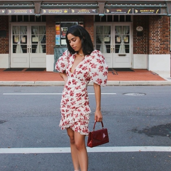 NWT Nasty Gal Floral Puff Sleeve V Neck Wrap Mini Dress